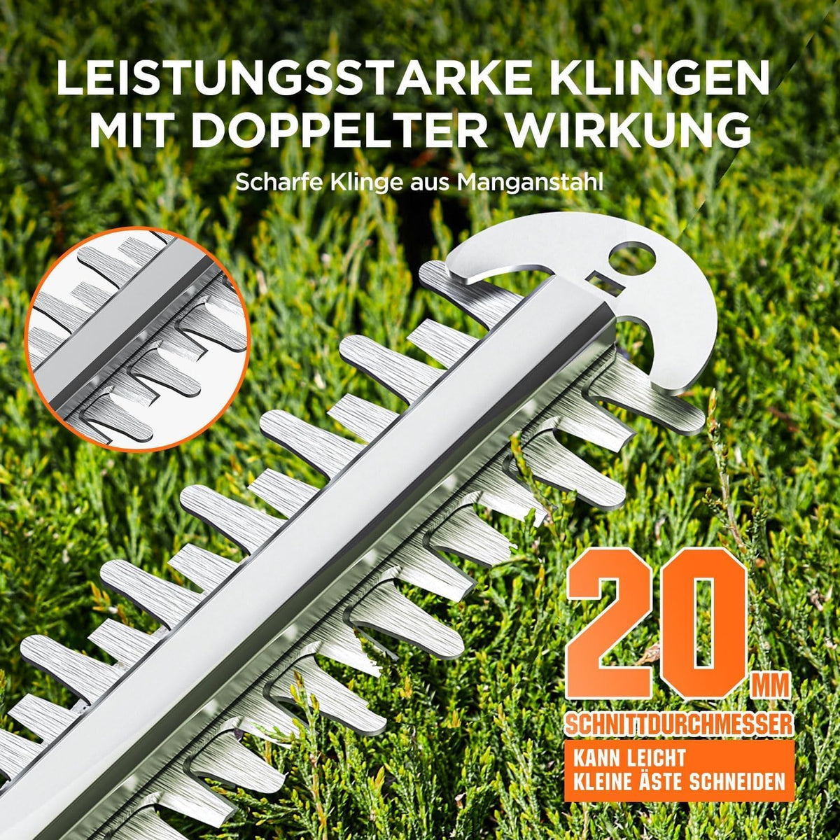 Litheli Akku-Heckenschere 56 cm mit 2 Akkus à 10.000 mAh, ergonomischem Griff und Anschlagschutz
