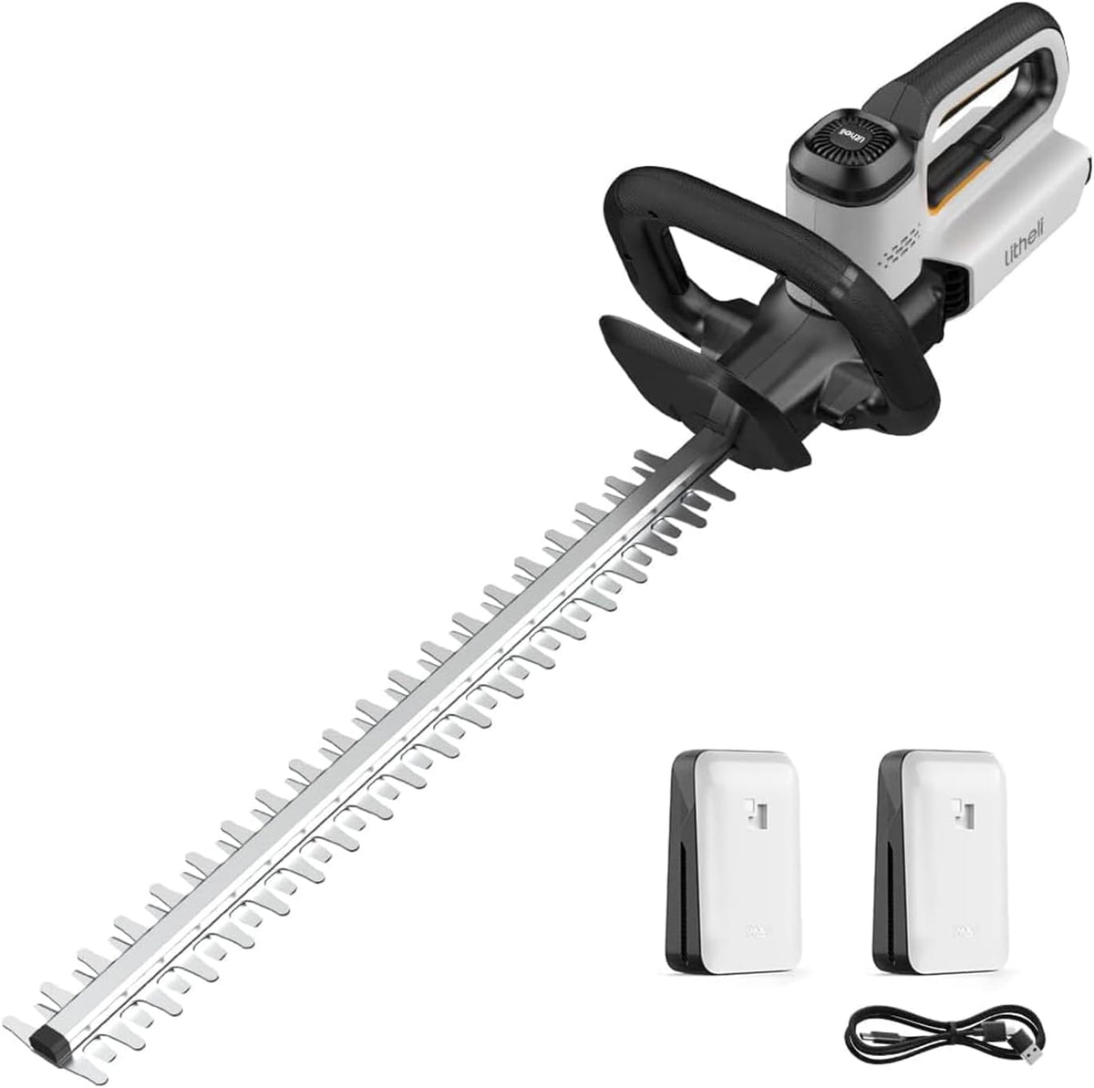Litheli Akku-Heckenschere 56 cm mit 2 Akkus à 10.000 mAh, ergonomischem Griff und Anschlagschutz