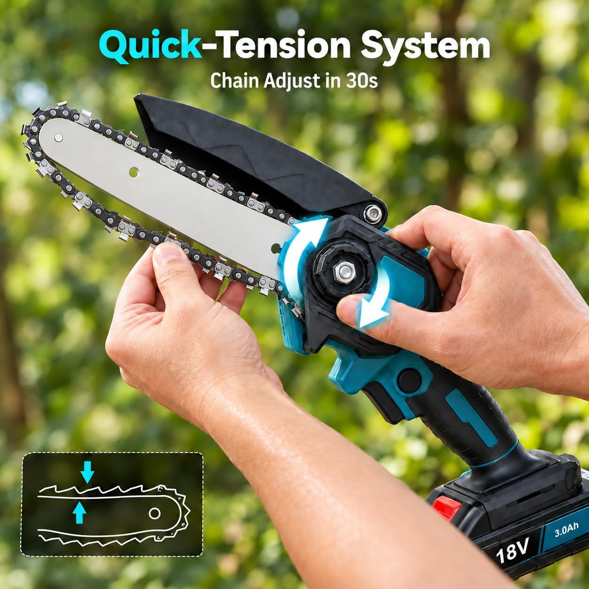 2-in-1 Akku Hochentaster, Akku kettensäge mit 2x 3.0Ah Akku & Ladegerät