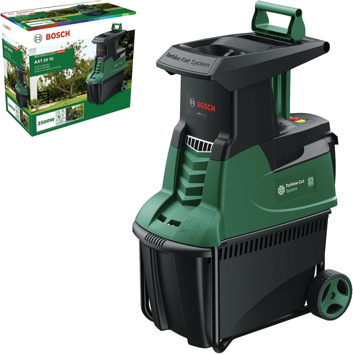 Bosch Turbinenhäcksler AXT 25 TC (2.500 W; geeignet für Holz und harte Gartenabfälle; integrierte Fangbox 53 l; in Karton)