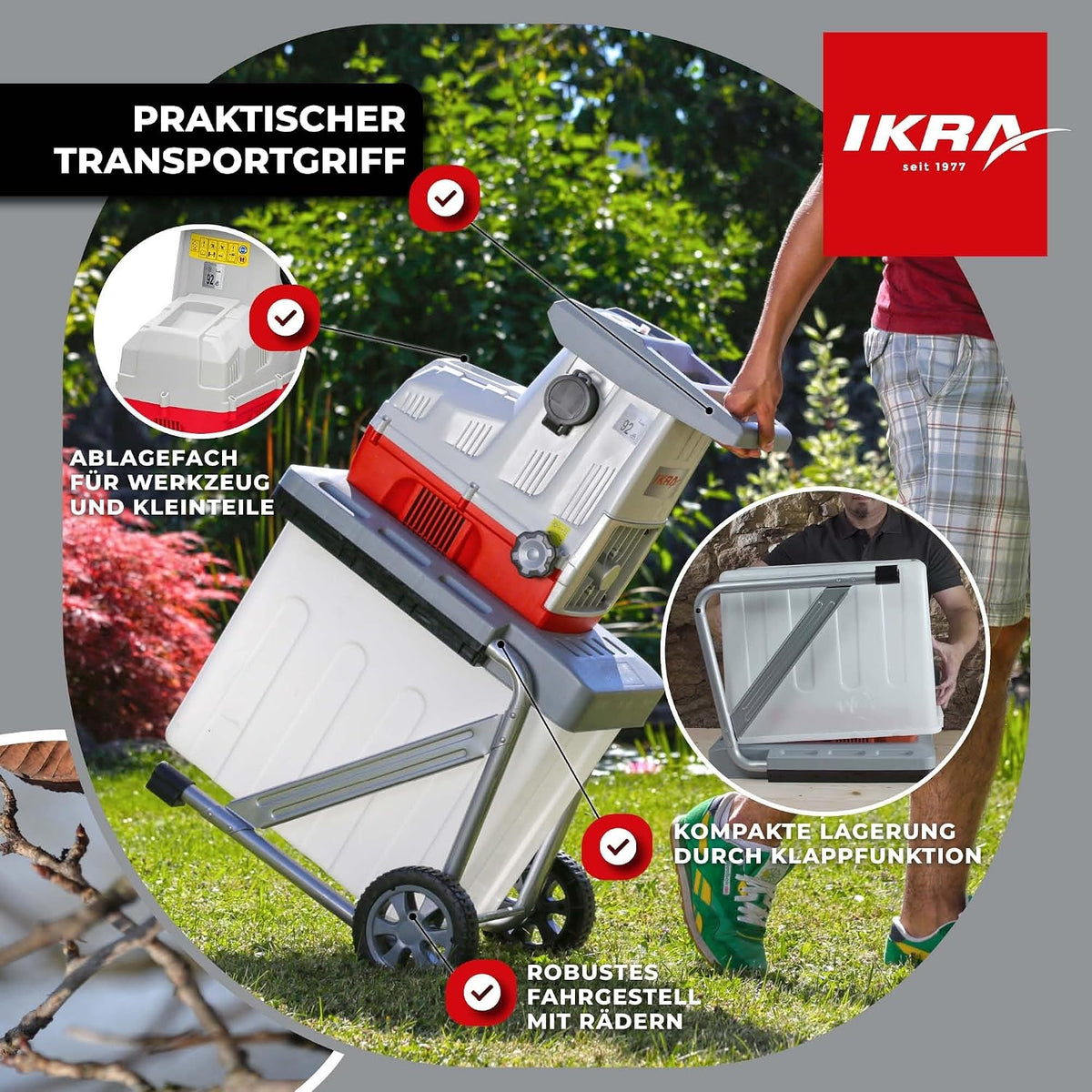 IKRA Elektro Gartenhäcksler Walzenhäcksler ILH 3000A, inkl. Gartenschere