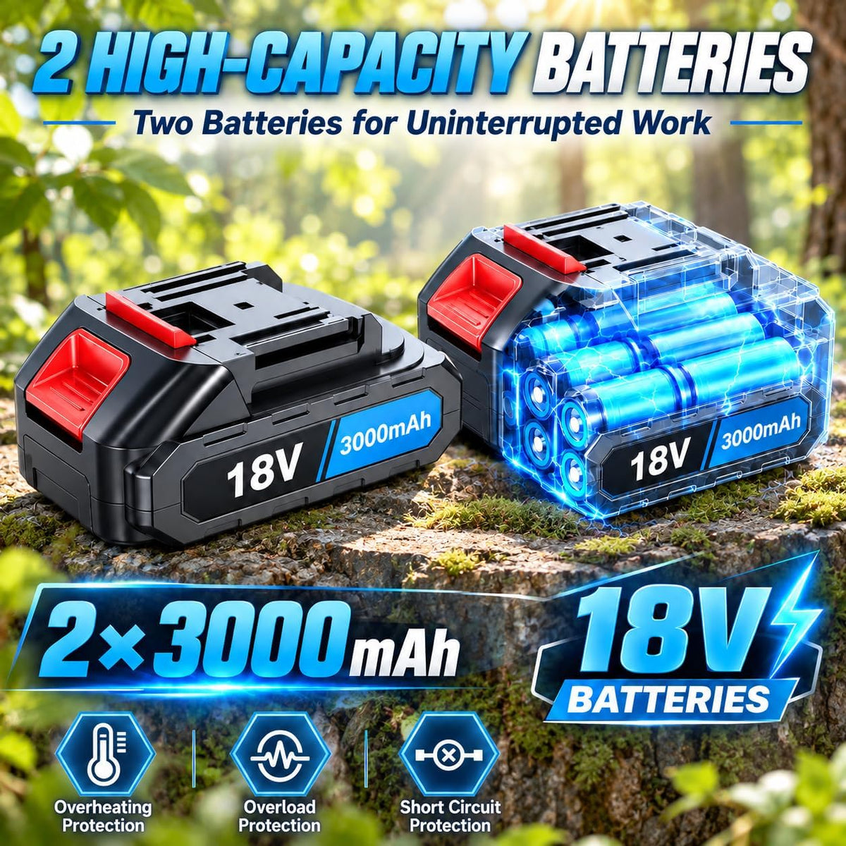 2-in-1 Akku Hochentaster, Akku kettensäge mit 2x 3.0Ah Akku & Ladegerät