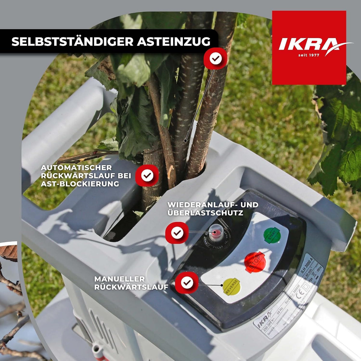 IKRA Elektro Gartenhäcksler Walzenhäcksler ILH 3000A, inkl. Gartenschere