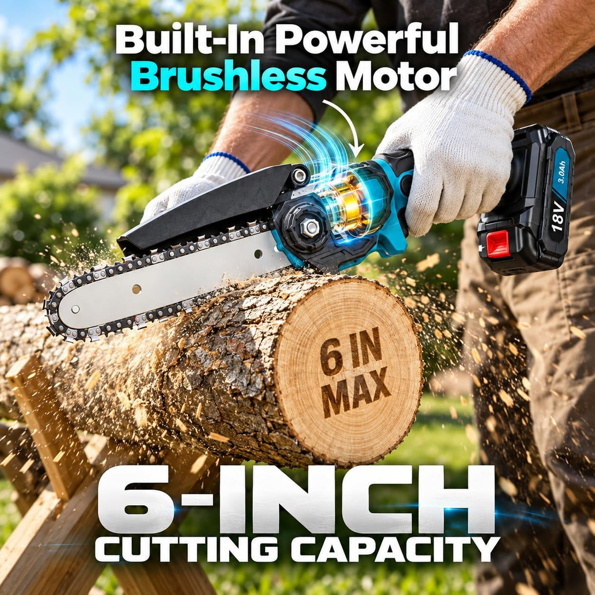2-in-1 Akku Hochentaster, Akku kettensäge mit 2x 3.0Ah Akku & Ladegerät